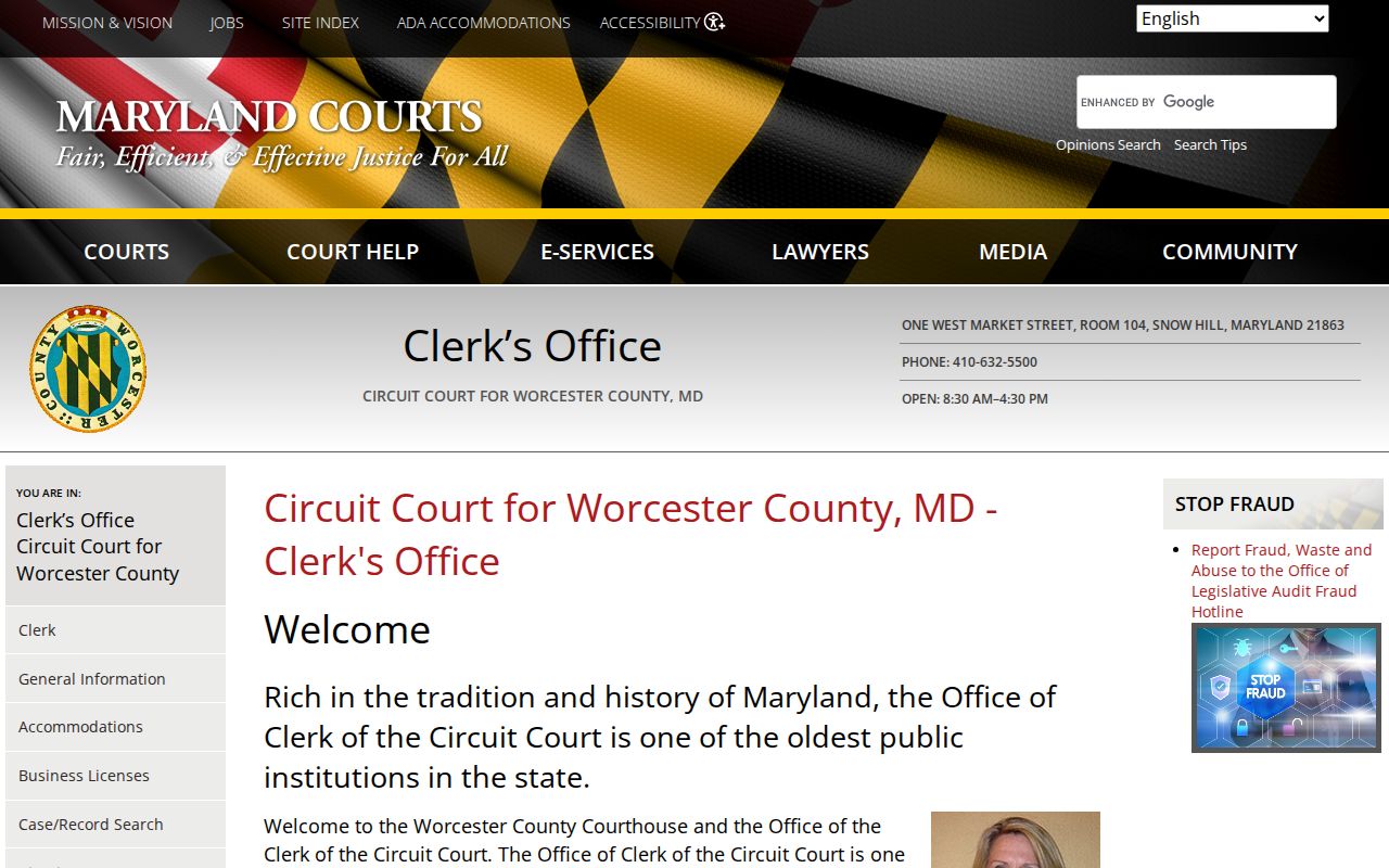 Worcester County municipal court warrant: Clerk of the Circuit Court records page