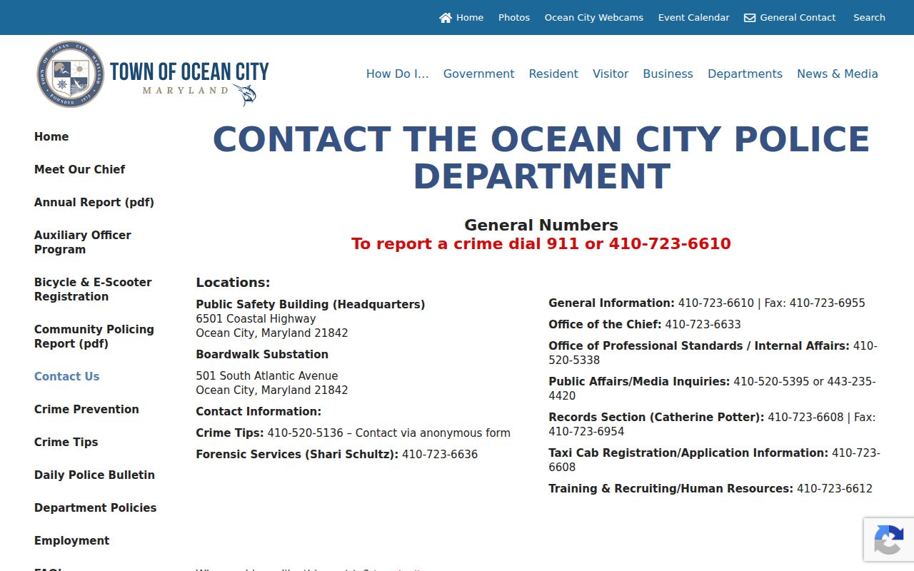 Ocean City warrant records: Public Safety Building and police agency contact page