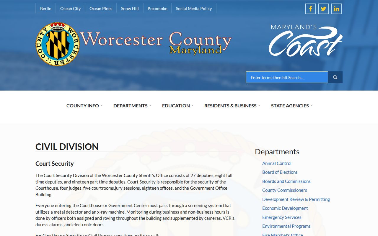Worcester County arrest warrants: courthouse security and civil division service information