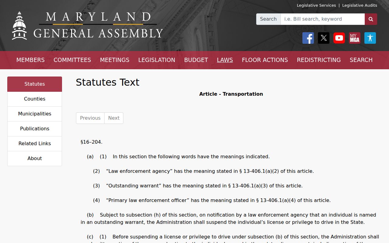 Worcester County traffic warrant: Maryland statute on warrant satisfaction and license notification
